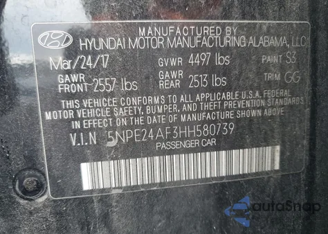 2017 Hyundai Sonata Se из США, поврежденный, VIN 5NPE24AF3HH580739